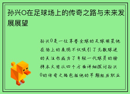 孙兴O在足球场上的传奇之路与未来发展展望